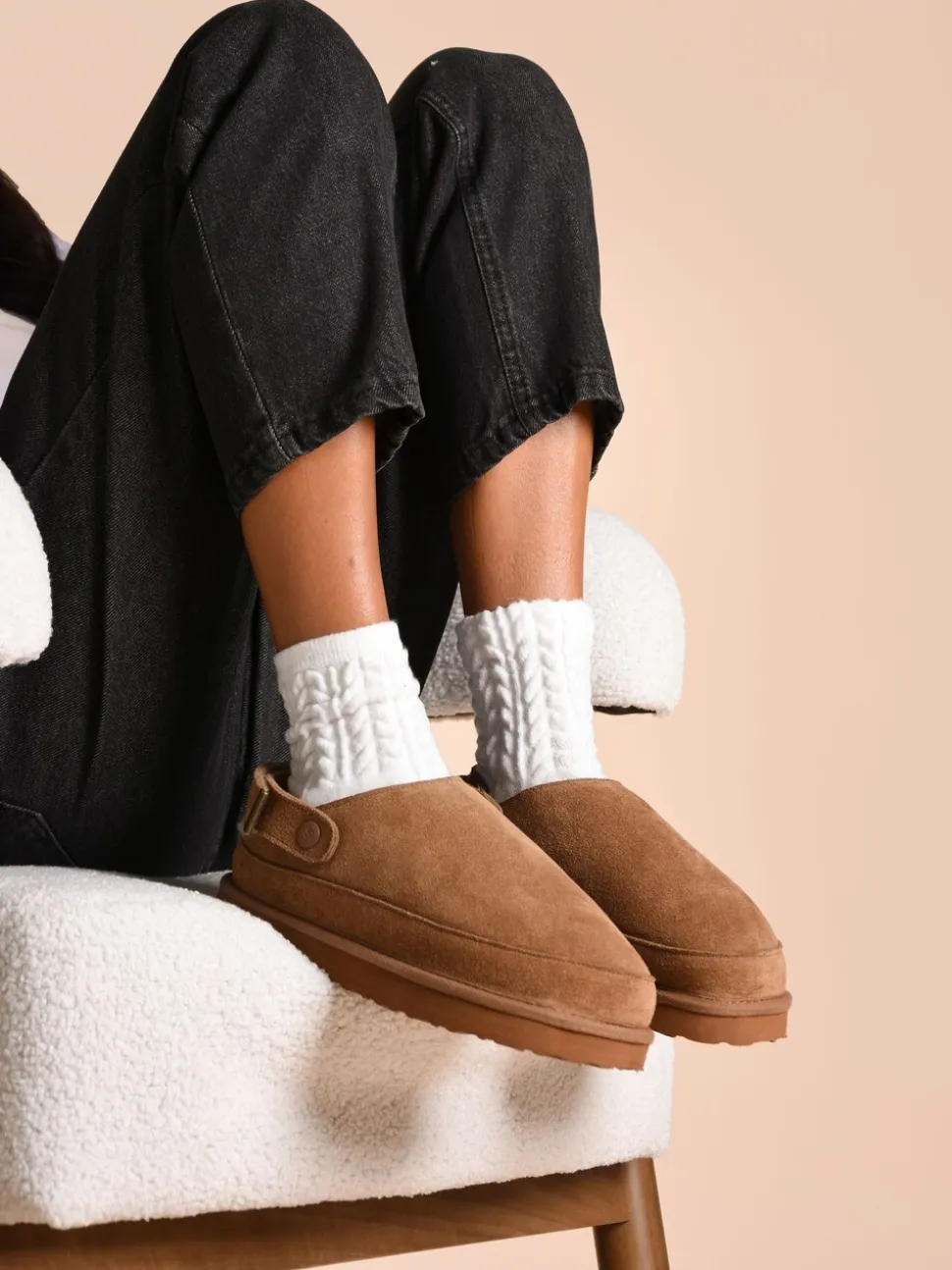 Just Sheepskin Ladies Quinn Sheepskin Sling Back Brown Mule Slippers