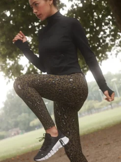 Kaki met dierenprint - Outdoor legging met fleecevoering en warme handgreep
