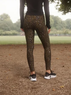 Kaki met dierenprint - Outdoor legging met fleecevoering en warme handgreep