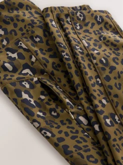 Kaki met dierenprint - Outdoor legging met fleecevoering en warme handgreep