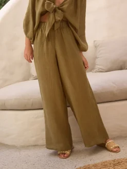 Kakigroen - 100% linnen Premium broek met wijde pijpen
