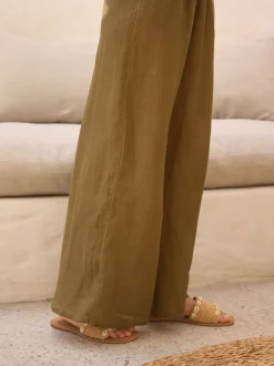 Kakigroen - 100% linnen Premium broek met wijde pijpen