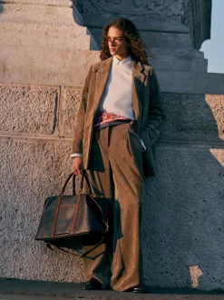Kakigroen - Corduroy broek met wijde pijpen
