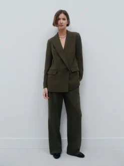 Kakigroen - Crosshatch Elastic Waist Wide Leg Trousers