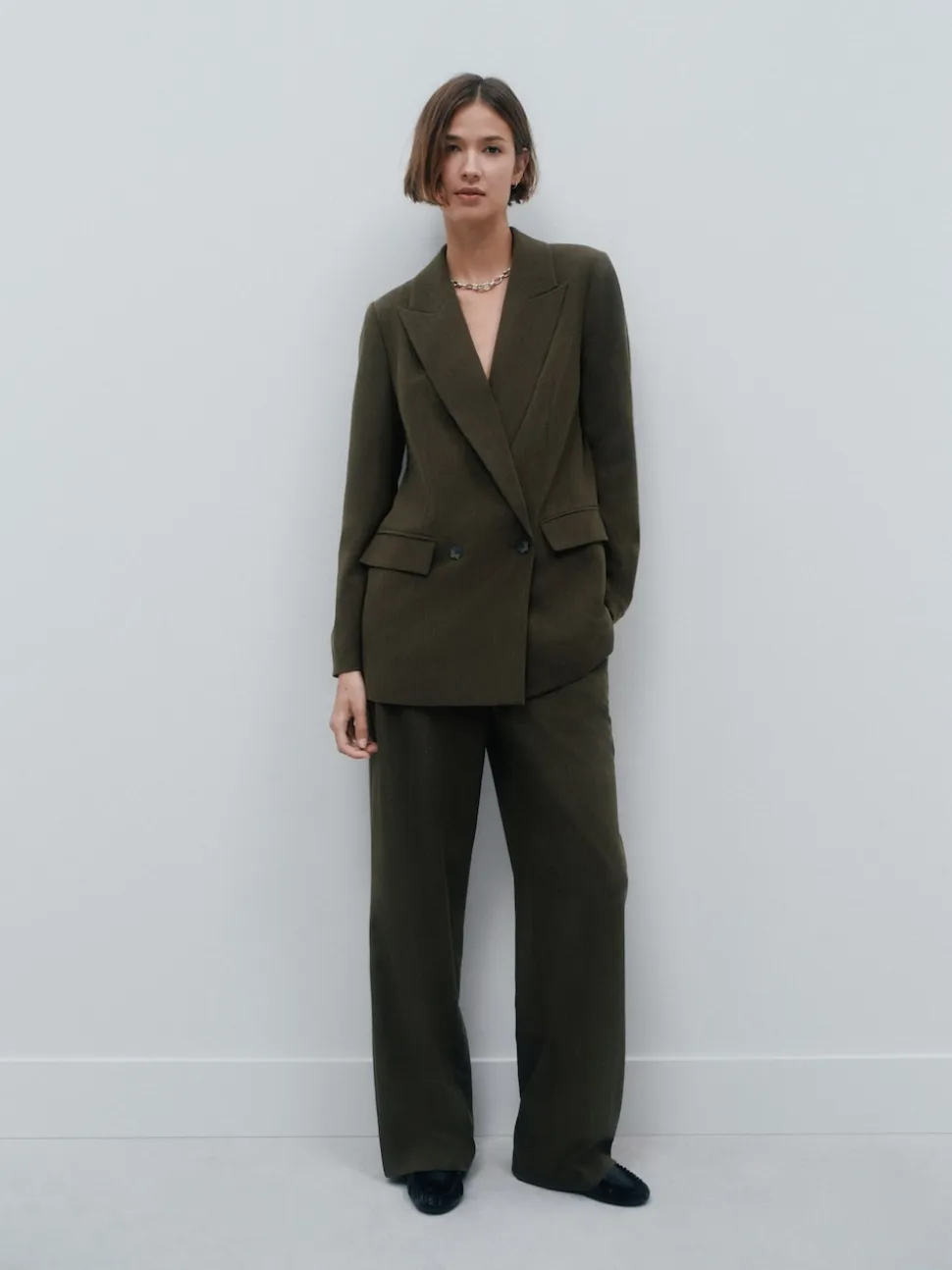 Kakigroen - Crosshatch Elastic Waist Wide Leg Trousers