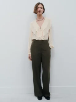 Kakigroen - Crosshatch Elastic Waist Wide Leg Trousers