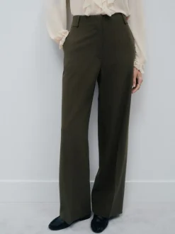 Kakigroen - Crosshatch Elastic Waist Wide Leg Trousers