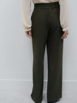 Kakigroen - Crosshatch Elastic Waist Wide Leg Trousers