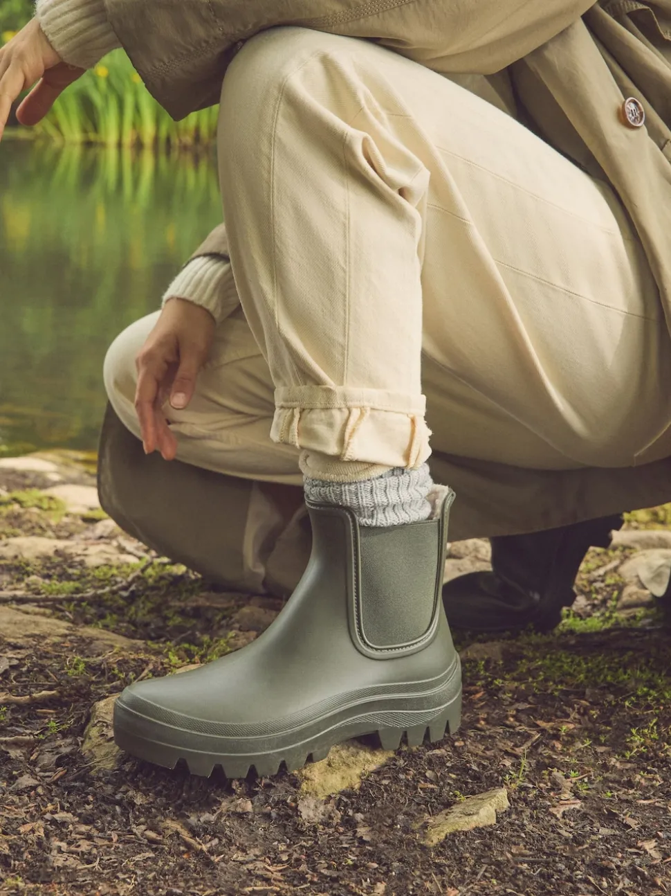 Kakigroen - Faux Fur Lined Chelsea Ankle Wellies
