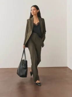 Kakigroen - Op maat gemaakte blazer met enkele rij knopen van wol