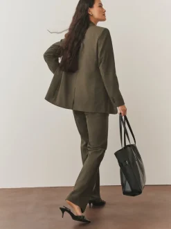 Kakigroen - Op maat gemaakte blazer met enkele rij knopen van wol