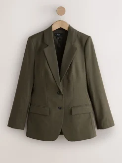Kakigroen - Op maat gemaakte blazer met enkele rij knopen van wol