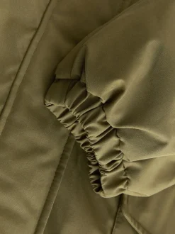 Kakigroen - Parka met imitatiebontvoering met dierenprint