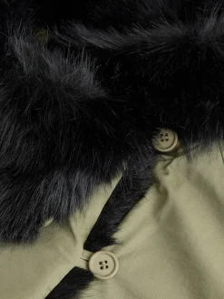 Kakigroen - Parka with Contrast Faux Fur Trim