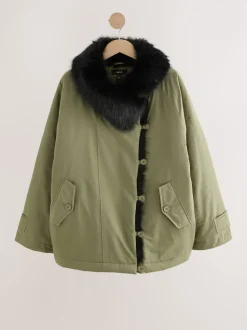 Kakigroen - Parka with Contrast Faux Fur Trim