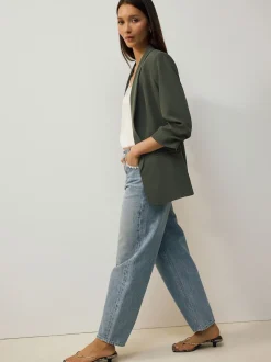 Kakigroen - Ruimvallend blazer met gerimpelde mouwen