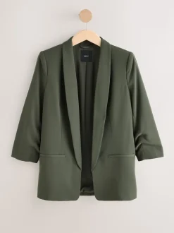 Kakigroen - Ruimvallend blazer met gerimpelde mouwen