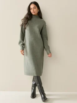 Kakigroen - Stand Neck Knitted Midi Jumper Dress