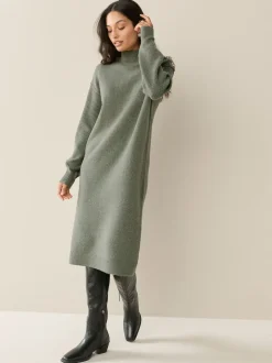 Kakigroen - Stand Neck Knitted Midi Jumper Dress