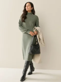 Kakigroen - Stand Neck Knitted Midi Jumper Dress
