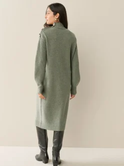 Kakigroen - Stand Neck Knitted Midi Jumper Dress