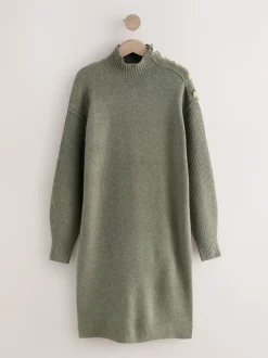 Kakigroen - Stand Neck Knitted Midi Jumper Dress