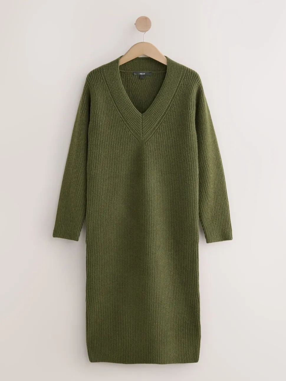 Kakigroen - Super Soft V-Neck Midi Dress With Wool