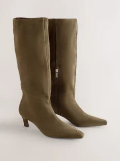 Kakigroen suède - Forever Comfort® Knee High Chisel Toe Heeled Boots