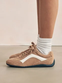 Kameelkleurig suède - Forever Comfort® Leather Slimsole Lace-Up Trainers