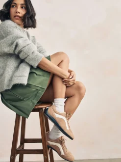 Kameelkleurig suède - Forever Comfort® Leather Slimsole Lace-Up Trainers