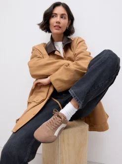 Kameelkleurig suède - Forever Comfort® Leather Slimsole Lace-Up Trainers