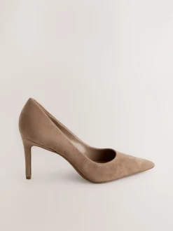 Kameelkleurig suède - Leren mid-court pumps