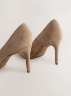 Kameelkleurig suède - Leren mid-court pumps