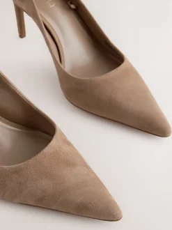 Kameelkleurig suède - Leren mid-court pumps