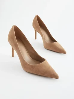 Kameelkleurig suède - Leren mid-court pumps