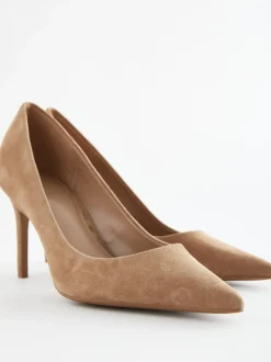 Kameelkleurig suède - Leren mid-court pumps