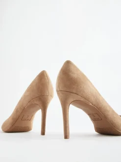 Kameelkleurig suède - Leren mid-court pumps