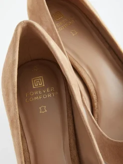 Kameelkleurig suède - Leren mid-court pumps