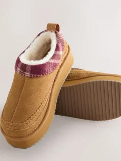 Kastanjebruin - Forever Comfort® Leather Fur Lined Cosy Platform Shoes