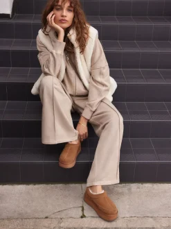 Kastanjebruin - Leather Cosy Borg Lined Slip-On Shoes