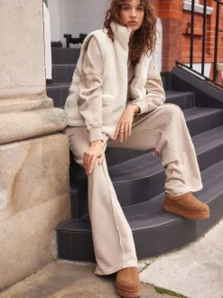 Kastanjebruin - Leather Cosy Borg Lined Slip-On Shoes