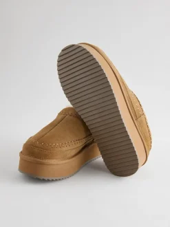 Kastanjebruin - Leather Cosy Borg Lined Slip-On Shoes