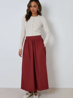 Kastanjebruin-rood - Threadbare Midi rok met zakken