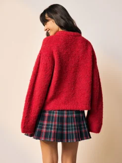 Kersrood - Boucle Ronde hals Trui Met Wol