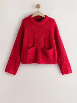 Kersrood - Boucle Ronde hals Trui Met Wol