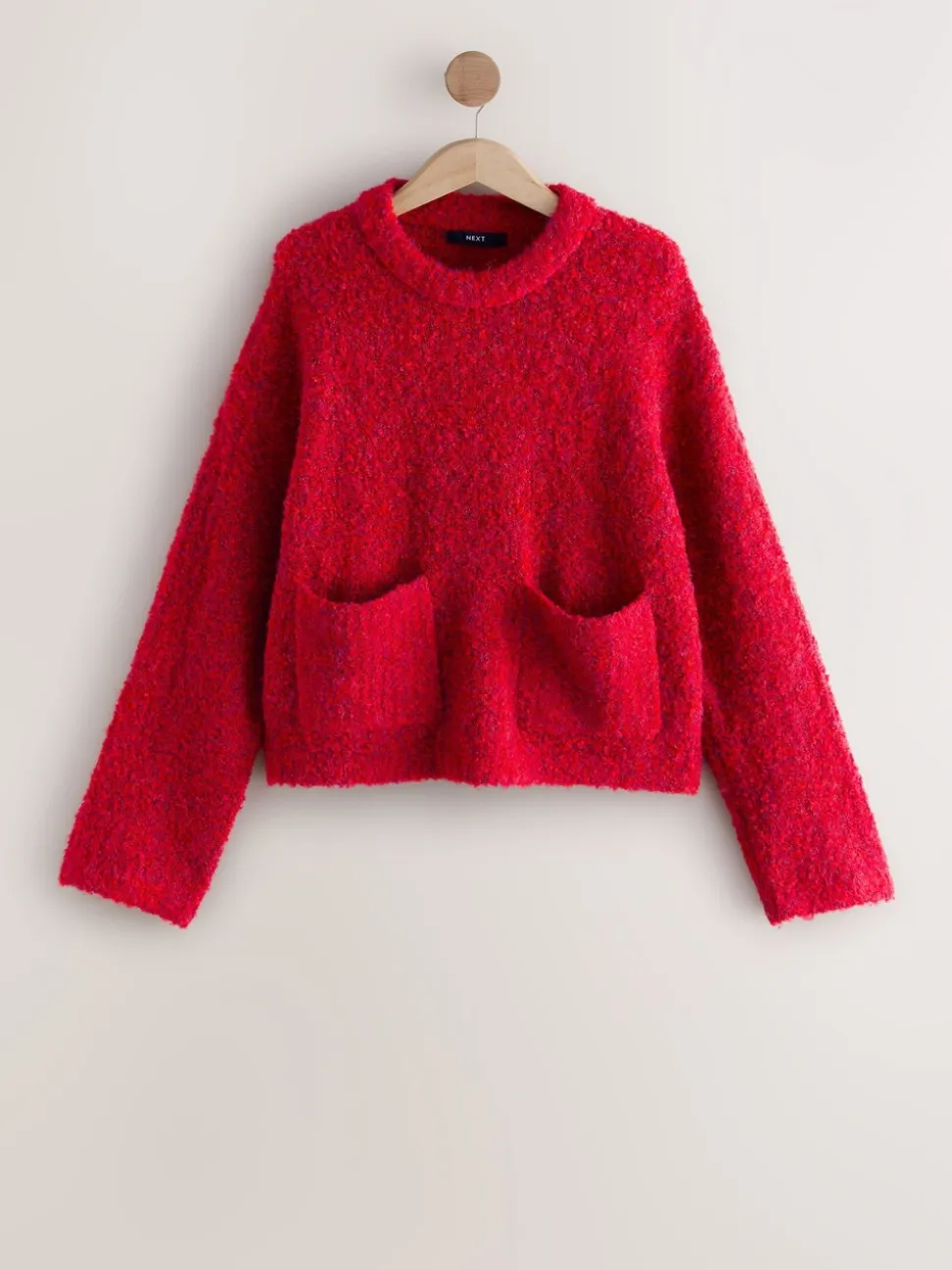 Kersrood - Boucle Ronde hals Trui Met Wol