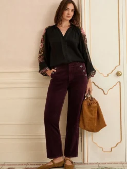 Kersrood - Love & Roses Corduroy Rechte Broek
