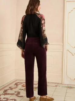 Kersrood - Love & Roses Corduroy Rechte Broek