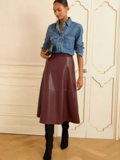 Kersrood - Love & Roses Fit en Flare imitatieleren midi-jurk