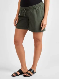 Khaki - JoJo Maman Bébé zwangerschapsshort van een linnenmix